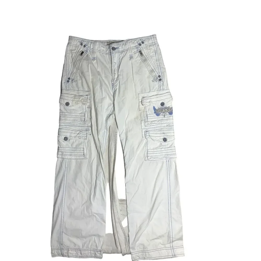 🧢 Jetlag Cargo Pants‎ 33x34 White Blue Stitch